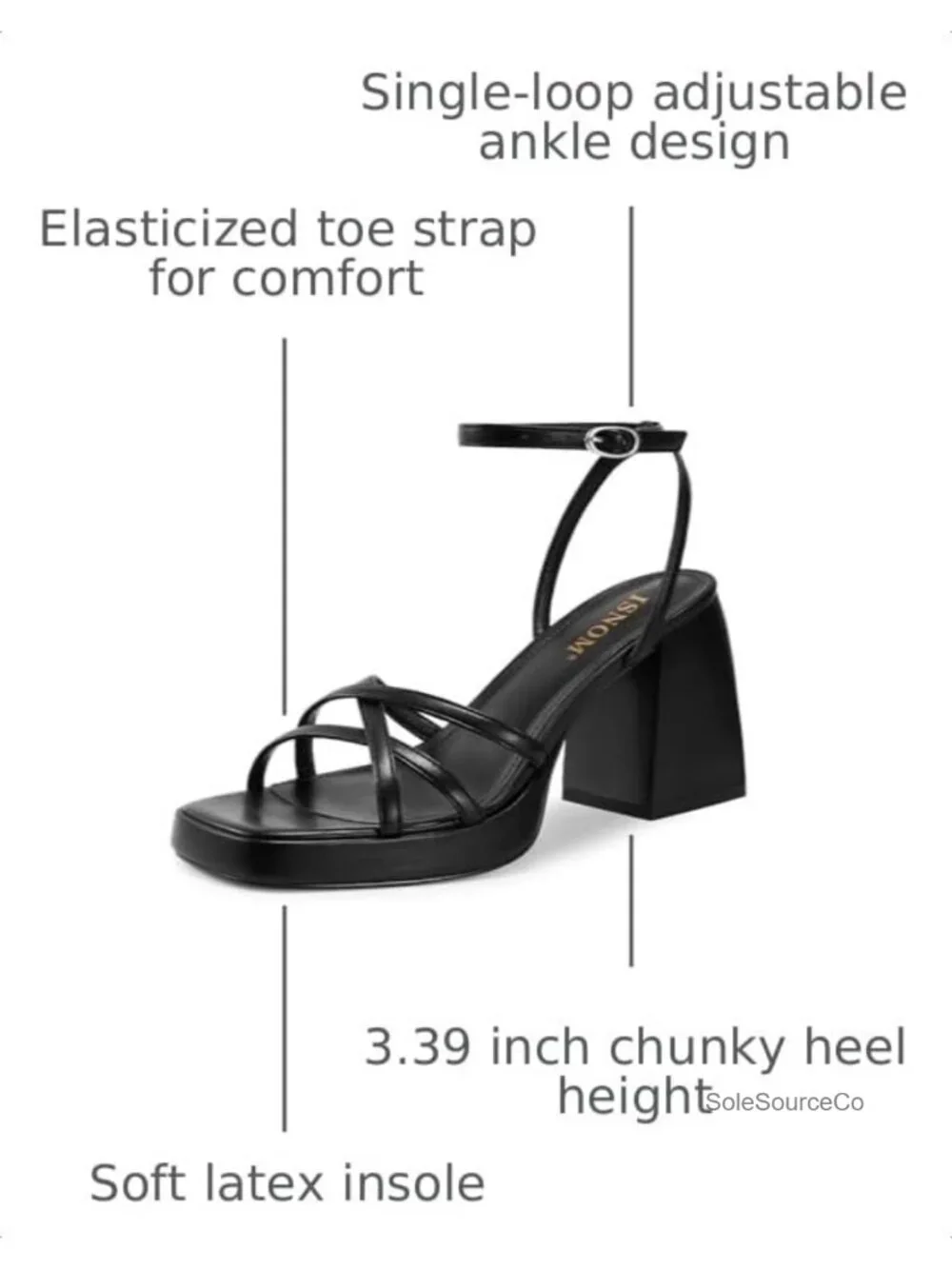 Chunky Platform Heels Sandals Square Toe Ankle Strap Faux Leather Comfortable